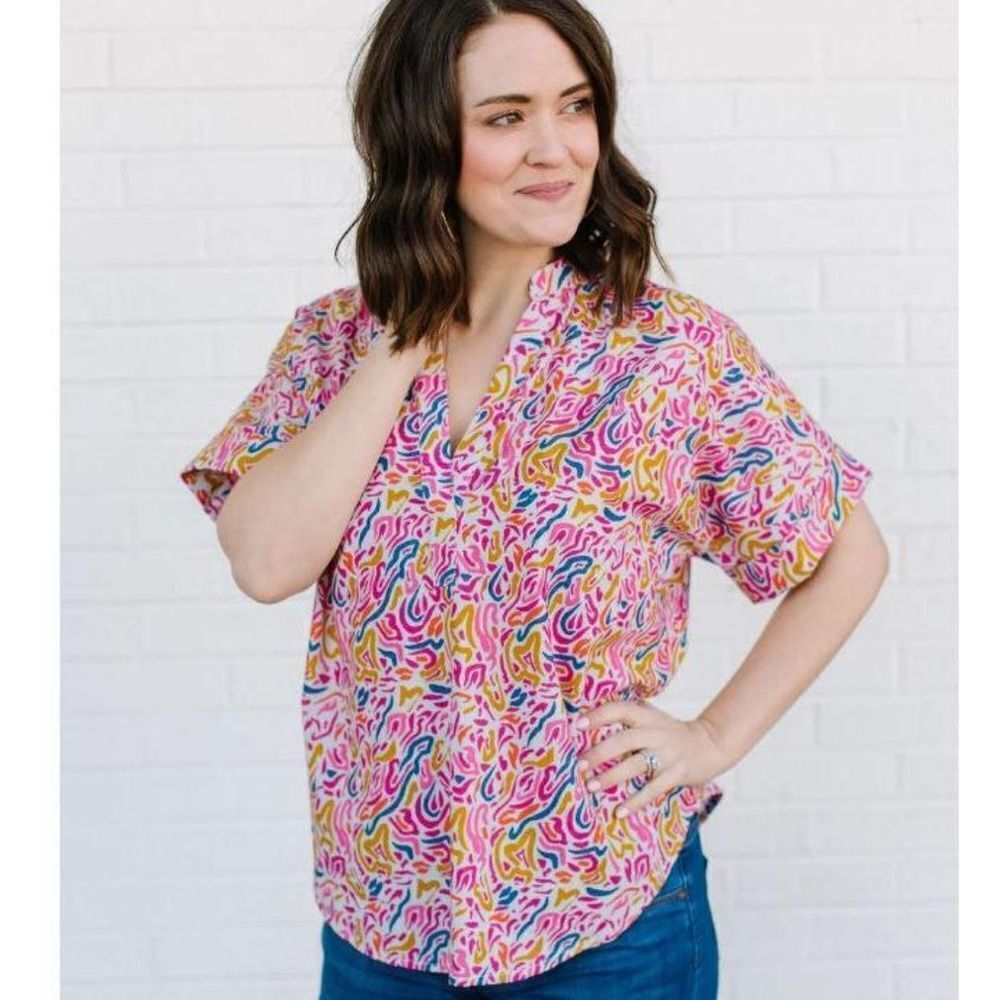 Michelle McDowell Rachel Top Womens‎ size Small A New Day Berry popover Blouse